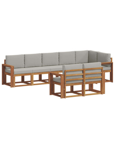 Set di divani da esterno 8 pcs Grigio Naturale e Chiaro