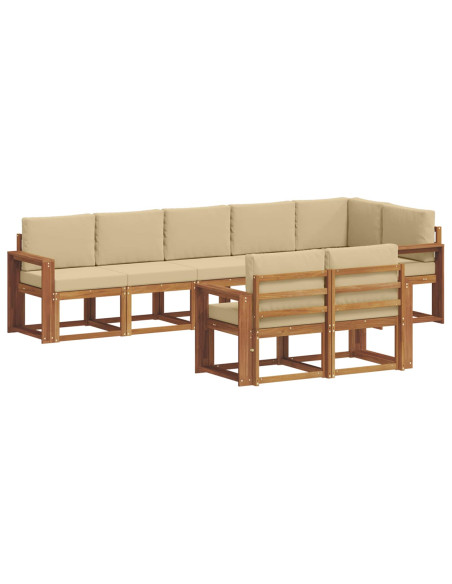 Set di divani da esterno con cuscino 8 pcs Naturale e Beige