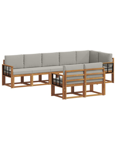Set di divani da esterno 8 pcs Grigio Naturale e Chiaro