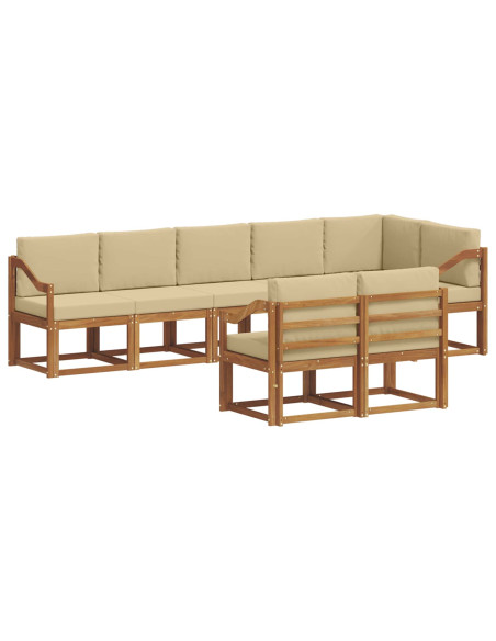 Set di divani da esterno con cuscino 8 pcs Naturale e Beige