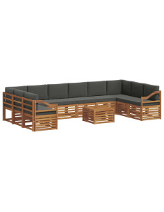 Set divani 11 pcs Naturale e Antracite Legno di Acacia Massello 2