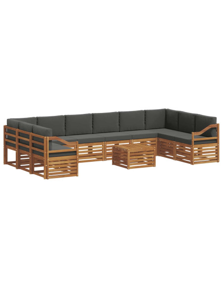 Set divani 11 pcs Naturale e Antracite Legno di Acacia Massello