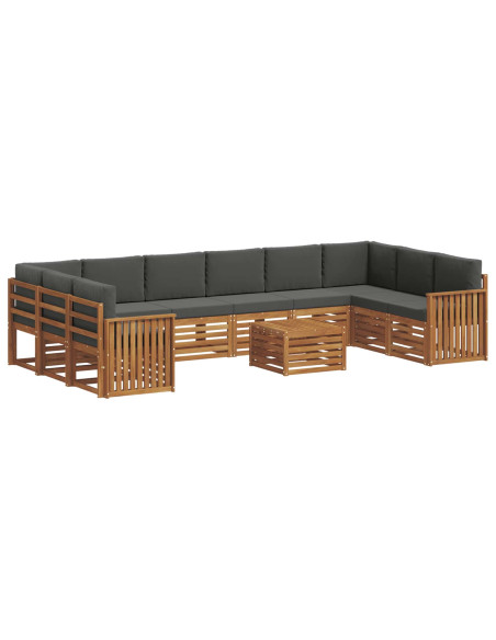 Set divani 11 pcs Naturale e Antracite Legno di Acacia Massello
