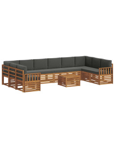 Set divani 11 pcs Naturale e Antracite Legno di Acacia Massello 2