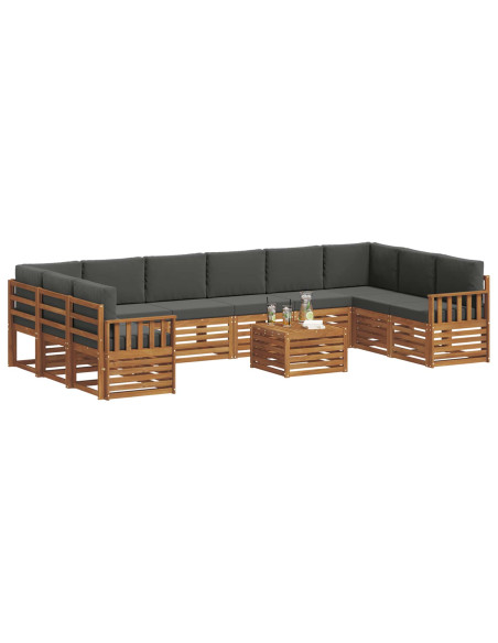 Set divani 11 pcs Naturale e Antracite Legno di Acacia Massello