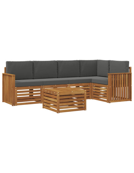 Set divani 6 pcs Naturale e Antracite Legno di Acacia Massello