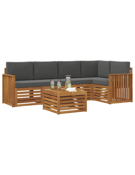 Set divani 6 pcs Naturale e Antracite Legno di Acacia Massello