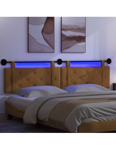 Testiera sospesa Con luce LED Marrone Velluto