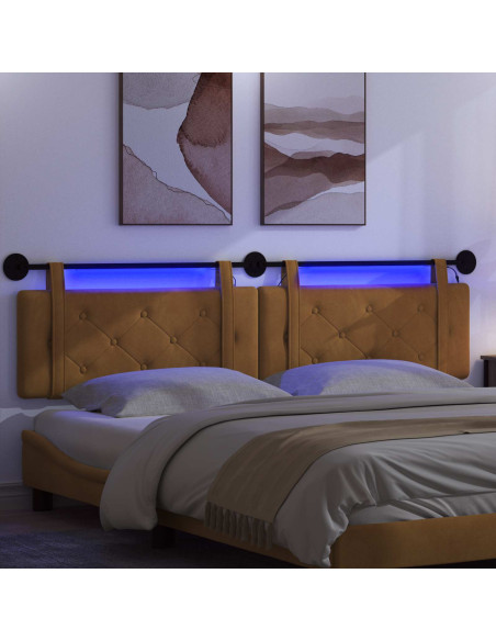 Testiera sospesa Con luce LED Marrone Velluto