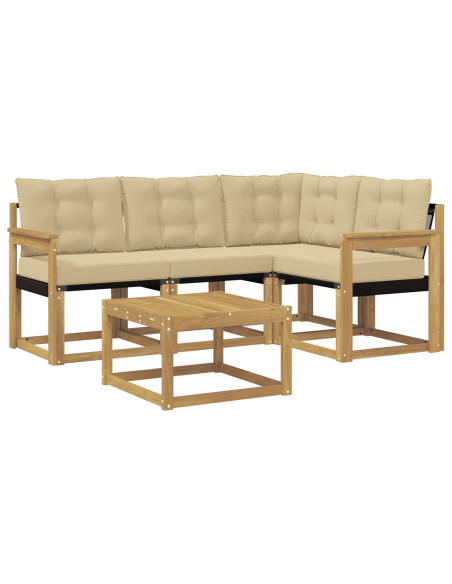Set di divani da esterno con cuscino 5 pcs Bianco e Beige