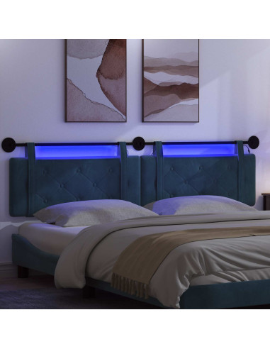 Testiera sospesa Con luce LED Blu Velluto