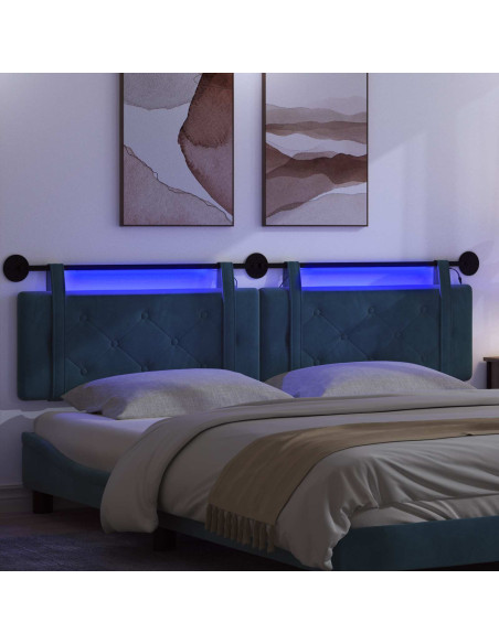 Testiera sospesa Con luce LED Blu Velluto