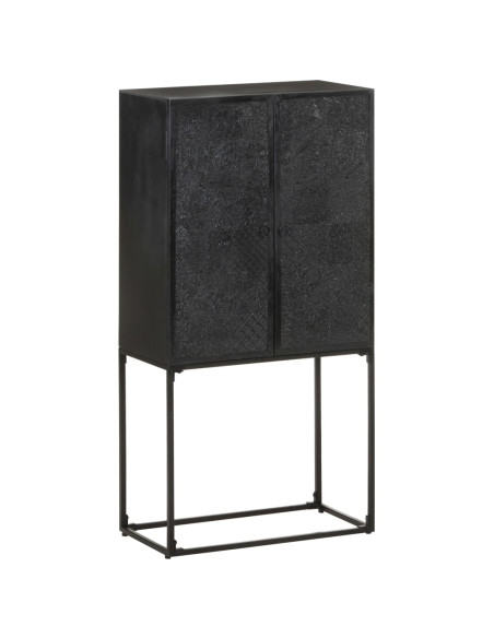 Credenza Nera 60x30x120 cm Legno Massello di Acacia e Mango