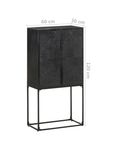 Credenza Nera 60x30x120 cm Legno Massello di Acacia e Mango