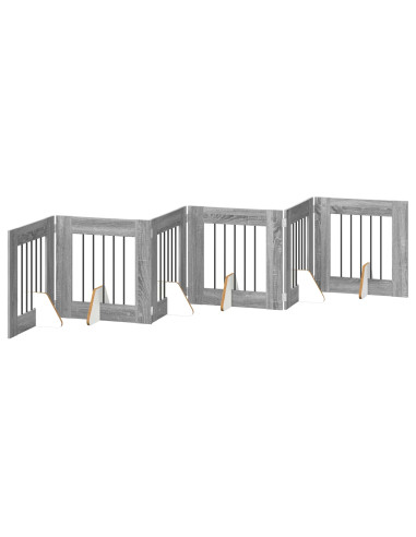 Cancello per cani con supporti 6 pcs Grigio Sonoma 60 x 60 cm