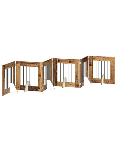 Cancello per cani con supporti 6 pcs Legno antico 60 x 60 cm