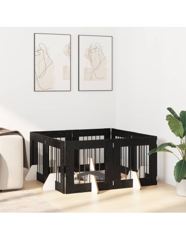 Cancello per cani con supporti 8 pcs Rovere Nero 60 x 60 cm