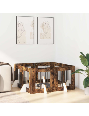 Cancello per cani con supporti 8 pcs Rovere Fumo 60 x 60 cm