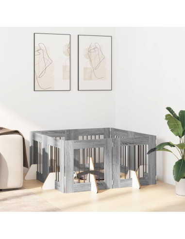 Cancello per cani con supporti 8 pcs Grigio Sonoma 60 x 60 cm