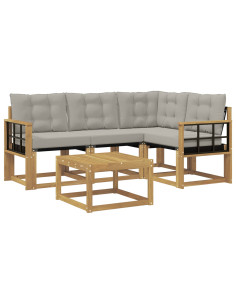 Set di divani da esterno 5 pcs Bianco e Grigio Chiaro 2