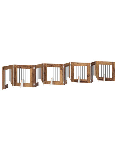 Cancello per cani con supporti 8 pcs Legno antico 60 x 60 cm