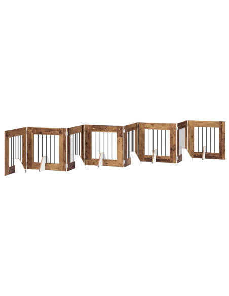 Cancello per cani con supporti 8 pcs Legno antico 60 x 60 cm