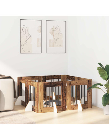 Cancello per cani con supporti 8 pcs Legno antico 60 x 60 cm