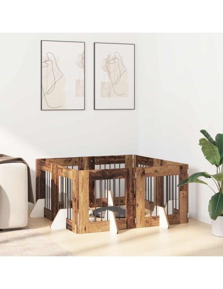 Cancello per cani con supporti 8 pcs Legno antico 60 x 60 cm