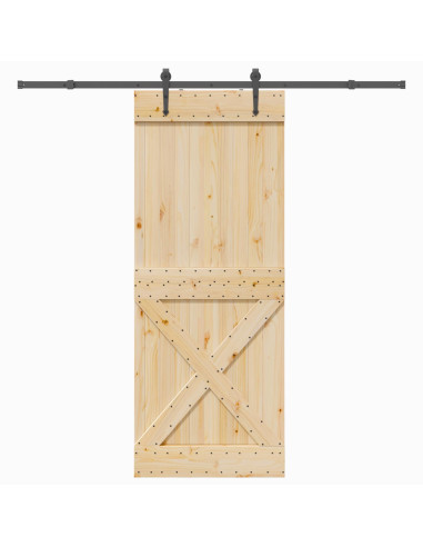 Porta scorrevole NARVIK Naturale e Nero 90 x 210 cm (213,5 cm)