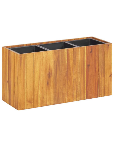 Letto Rialzato da Giardino con 3 Vasi in Legno Massello d'Acacia