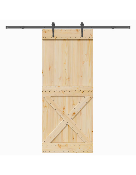 Porta scorrevole NARVIK Naturale e Nero 95 x 210 cm (213,5 cm)