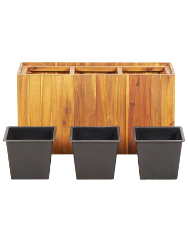 Letto Rialzato da Giardino con 3 Vasi in Legno Massello d'Acacia