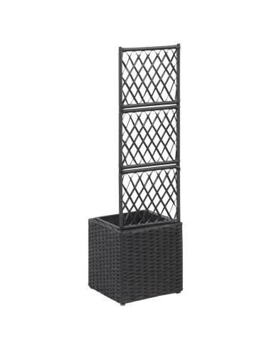 Letto Rialzato con Traliccio 1 Vaso 30x30x107cm Polyrattan Nero