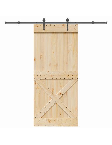 Porta scorrevole NARVIK Naturale e Nero 100 x 210 cm (213,5 cm)