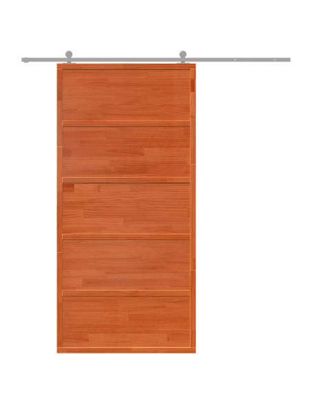 Porta del fienile Marrone cerato Legno Massello di Pino