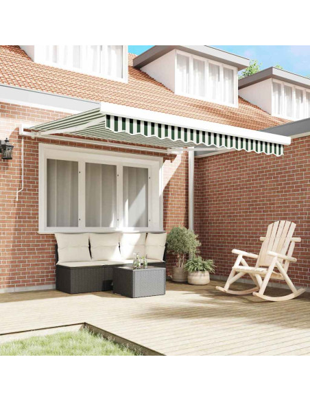 Tenda Retrattile Verde e Bianco 350 x 250 cm Tessuto e Metallo