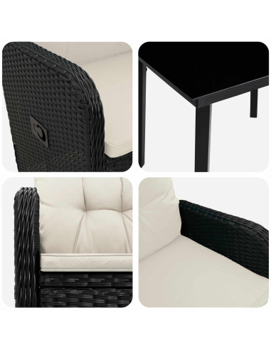Set Tavolo da Salotto con cuscino 3 pcs Nero e Bianco Crema