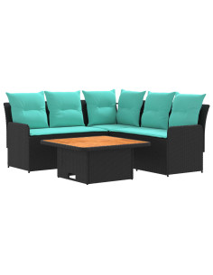 Set di Mobili con cuscino 4 pcs Nero e Turchese Rattan in PE 2