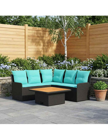Set di Mobili con cuscino 4 pcs Nero e Turchese Rattan in PE