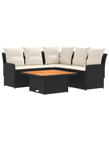 Set di Mobili con cuscino 4 pcs Nero e Crema Rattan in PE