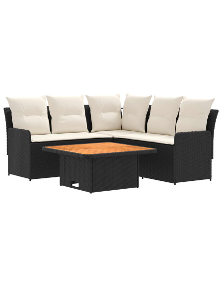 Set di Mobili con cuscino 4 pcs Nero e Crema Rattan in PE