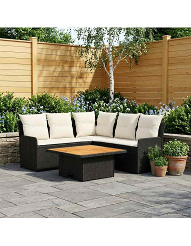 Set di Mobili con cuscino 4 pcs Nero e Crema Rattan in PE