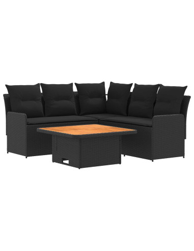 Set di Mobili con cuscino 4 pcs Nero Rattan in PE