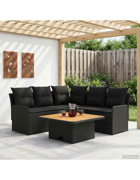 Set di Mobili con cuscino 4 pcs Nero Rattan in PE
