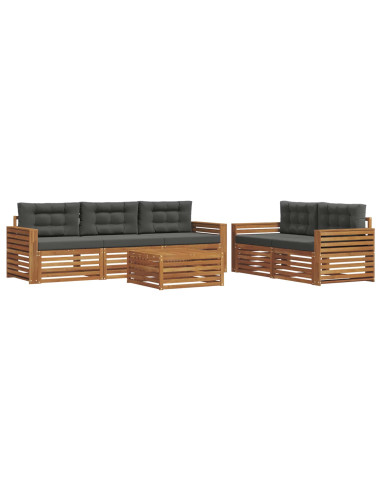 Set di divani da esterno con cuscino 6 pcs Naturale e Antracite