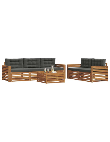 Set di divani da esterno con cuscino 6 pcs Naturale e Antracite