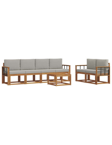Set di divani da esterno 7 pcs Grigio Naturale e Chiaro