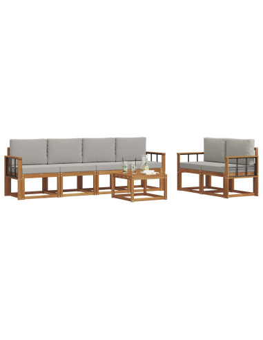 Set di divani da esterno 7 pcs Grigio Naturale e Chiaro