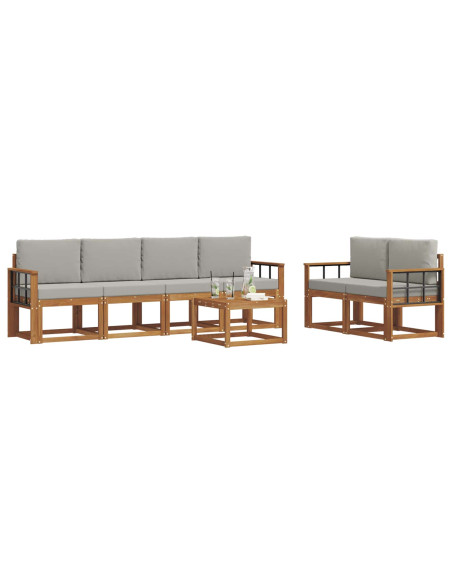 Set di divani da esterno 7 pcs Grigio Naturale e Chiaro