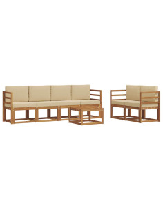 Set di divani da esterno con cuscino 7 pcs Naturale e Beige 2